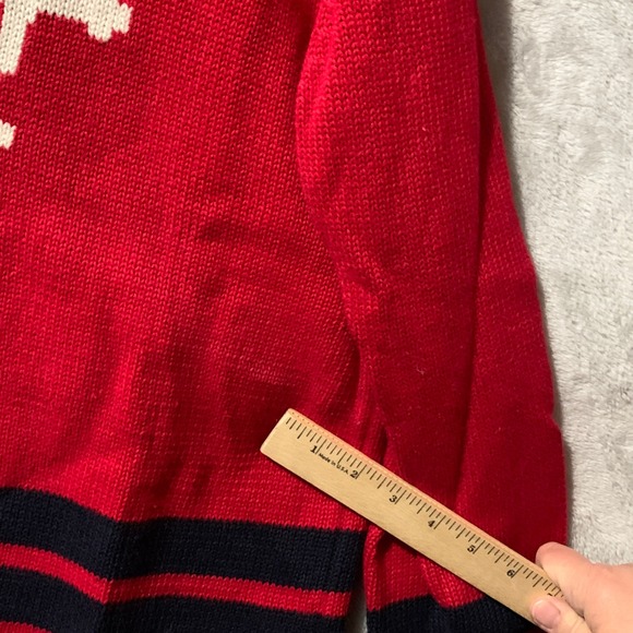 Villager Sport Liz Claiborne Red Nautical Ships Wheel Sailor Collar Sweater Lg - Picture 11 of 11
